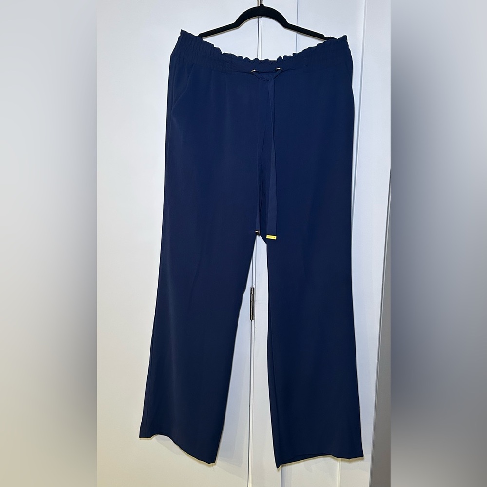 Michael Kors Navy Blue Semi Sheer Wide-Leg Pants